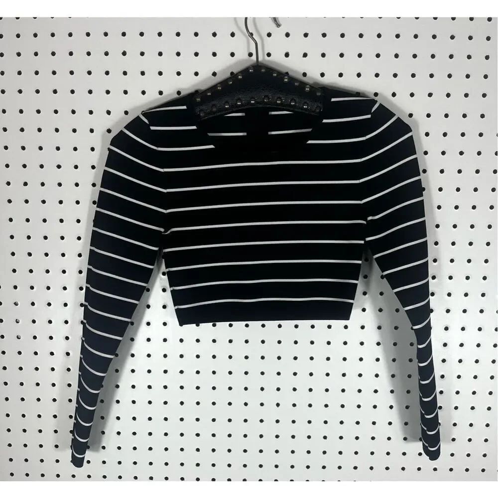 Good American striped long sleeve cropped top size xs